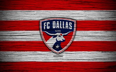 Dallas FC, 4k, MLS, wooden texture, Western Conference, football club, USA, Dallas, soccer, logo, FC Dallas