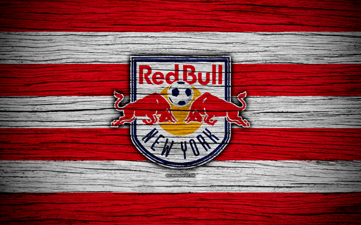 New York Red Bulls, 4k, MLS, wooden texture, Eastern Conference, football club, USA, New York Red Bulls FC, soccer, NY Red Bulls, logo, FC New York Red Bulls