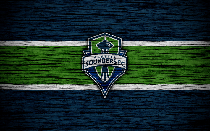 Seattle Sounders, 4k, MLS, di legno, texture, la Western Conference, club di calcio, USA, Seattle Sounders FC, calcio, logo