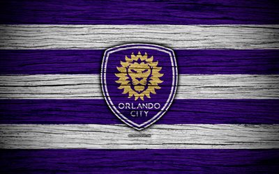 Orlando City, 4k, MLS, wooden texture, Eastern Conference, football club, USA, Orlando City FC, soccer, logo, FC Orlando City