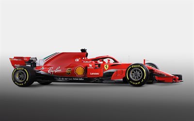 Ferrari SF71H, 2018, F1, side view, new Ferrari racing car, Italian team, new pilot defense, Formula 1, cockpit protection, Ferrari