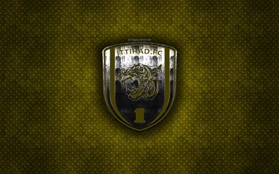 al-vereinigung club, saudi-fu&#223;ball-club, der union, gelbe metall textur -, metall-logo, emblem, jeddah, saudi-arabien, saudi professional league, kunst, fu&#223;ball, al-vereinigung fc
