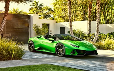 Lamborghini Huracan Spyder, 4k, HDR, 2019 cars, hypercars, green Huracan, supercars, italian cars, Lamborghini, Huracan 4K