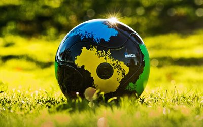 Bend-F&#250;tbol, Brasil -, pelota de F&#250;tbol, verde hierba, f&#250;tbol conceptos, Brasil