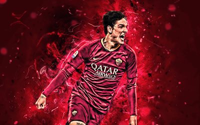 Nicolo Zaniolo, goal, AS Roma, Serie A, Italy, italian footballers, soccer, Zaniolo, neon lights, Roma FC, creative