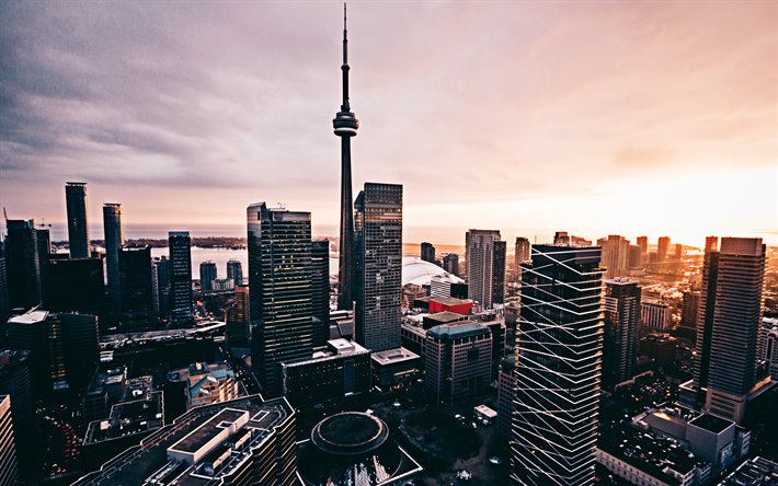 Download wallpapers 4k, Toronto, sunset, CN Tower, modern buildings, Canada,  capital of Ontario, North America, cityscapes for desktop free. Pictures  for desktop free