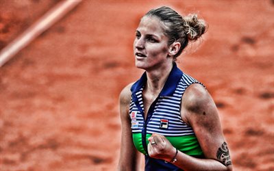 4k, Karolina Pliskova, clay court, Czech tennis players, WTA, joy, athlete, Pliskova, tennis, HDR, tennis players
