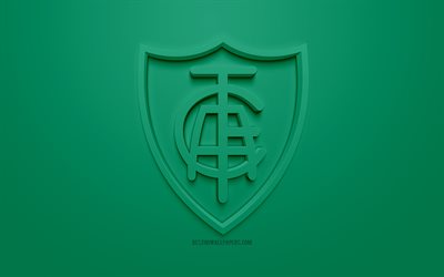 America Mineiro, kreativa 3D-logotyp, gr&#246;n bakgrund, 3d-emblem, Brasiliansk fotboll club, Serie B, Belo Horizonte, Brasilien, 3d-konst, fotboll, snygg 3d-logo, Amerika Futebol Clube