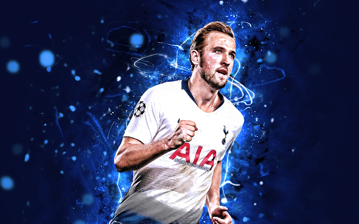 Harry Kane, close-up, Tottenham Hotspur FC, forward, english footballers, goal, soccer, Kane, striker, Premier League, neon lights, Tottenham FC
