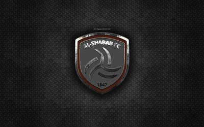 Al-Shabab FC, Saudi football club, black metal texture, metal logo, emblem, Riyadh, Saudi Arabia, Saudi Professional League, creative art, football