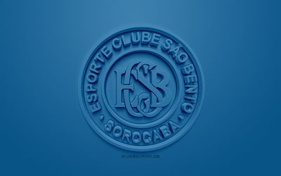 CE Sao Bento, creativo logo 3D, sfondo blu, emblema 3d, Brazilian football club, Serie B, Sorocaba, Brasile, 3d, arte, calcio, elegante logo 3d, Sao Bento