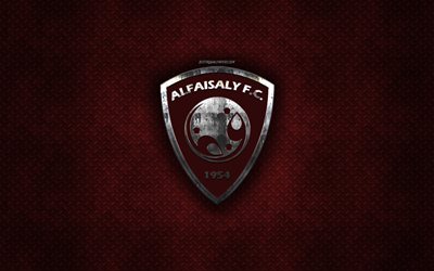 Al-Faisaly FC, Saudi football club, red metal texture, metal logo, emblem, Harmah City, Saudi Arabia, Saudi Professional League, creative art, football