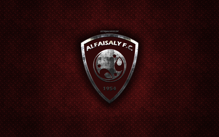 Al-Faisaly FC, Suudi Futbol Kul&#252;b&#252;, kırmızı metal doku, metal logo, amblem, Harmah Şehir, Suudi Arabistan, Suudi Arabistan Profesyonel Ligi, yaratıcı sanat, futbol