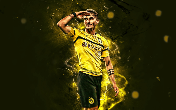 Maximilian Philipp, gol, Borussia Dortmund FC, Alman futbolcular, futbol, Philipp, BVB, Bundesliga, neon ışıkları, Almanya