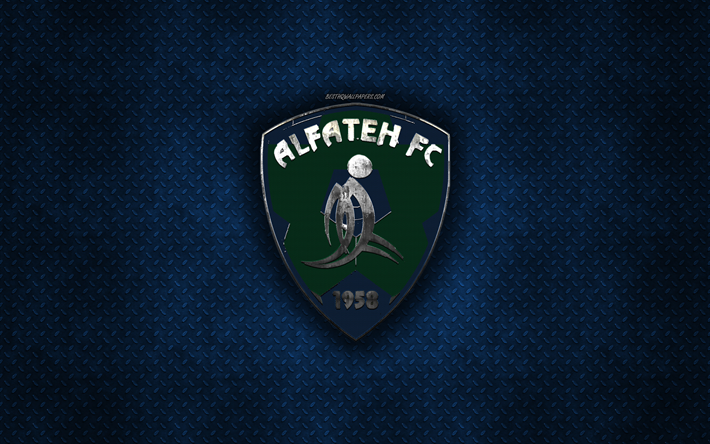 Al-Fateh FC, Saudi football club, blue metal texture, metal logo, emblem, Al-Hasa, Saudi Arabia, Saudi Professional League, creative art, football, Al-Fateh SC
