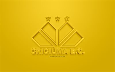 Criciuma Esporte Clube, creative 3D logo, yellow background, 3d emblem, Brazilian football club, Serie B, Criciuma, Brazil, 3d art, football, stylish 3d logo