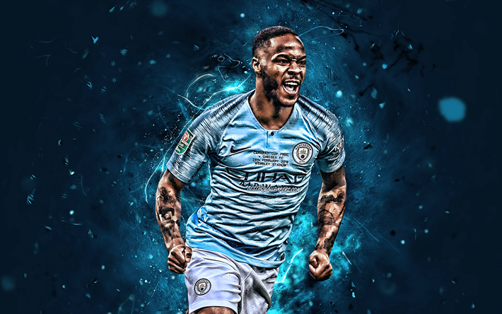 Download Wallpapers Raheem Sterling Manchester City Fc Goal English Footballers England Soccer Raheem Shaquille Sterling Premier League Man City Football Neon Lights For Desktop Free Pictures For Desktop Free