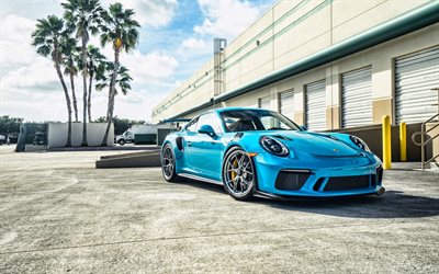 Porsche 911 GT2 RS, supercars, 2019 cars, parking, blue Porsche 911, german cars, Porsche