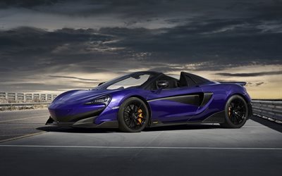 McLaren 600LT Spider, 2019, purple supercar, black wheels, tuning, new purple 600LT, British sports cars, McLaren