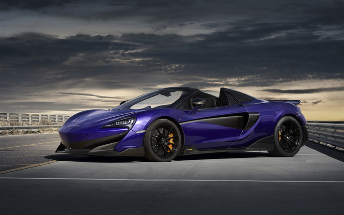 McLaren 600LT H&#228;m&#228;h&#228;kki, 2019, violetti superauto, musta py&#246;r&#228;t, tuning, uusi violetti 600LT, Brittil&#228;inen urheiluautoja, McLaren