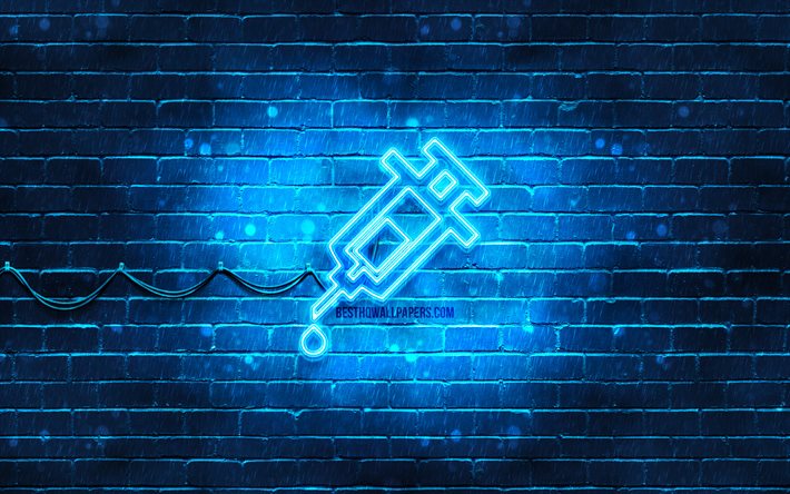 Vaccination neon icon, 4k, blue background, neon symbols, Vaccination, neon icons, Vaccination sign, medical signs, Vaccination icon, medical icons, Vaccination concepts