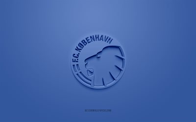FC Copenhagen, creative 3D logo, blue background, 3d emblem, Danish football club, Danish Superliga, Copenhagen, Denmark, 3d art, football, FC Copenhagen 3d logo