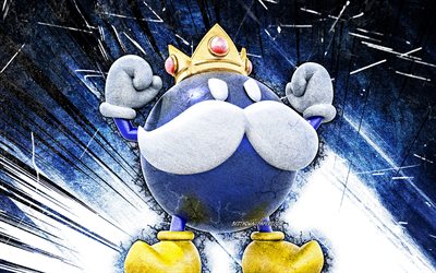 4k, Bob-Ombs, art grunge, bombes m&#233;caniques, Super Mario, cr&#233;atif, personnages de Super Mario, rayons abstraits bleus, Super Mario Bros, Bob-Ombs Super Mario