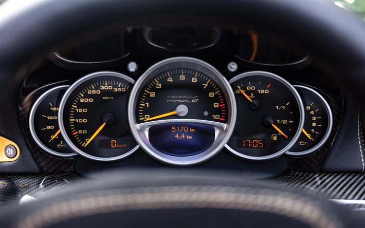 Porsche Carrera GT Mirage Gold Edition, dashboard, speedometer, front panel, supercars, Porsche