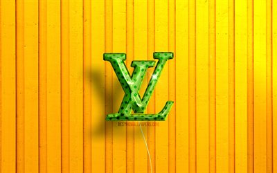Download wallpapers Louis Vuitton 3D logo, 4K, green realistic balloons ...