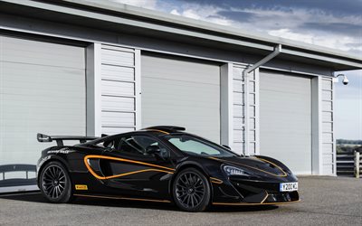 McLaren 620R, black and orange sports coupe, tuning 620R, black 620R, British supercars, V8 twin-turbo, 620R, McLaren