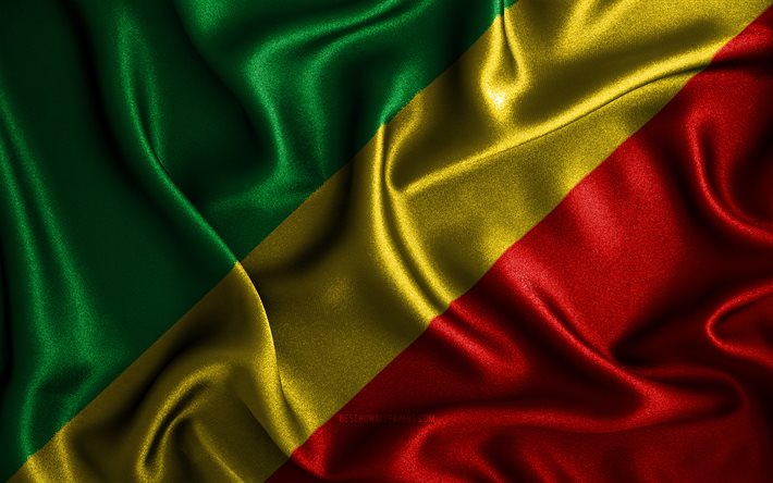 flagge der republik kongo, 4k, seidenwellenflaggen, afrikanische l&#228;nder, nationale symbole, stoffflaggen, 3d-kunst, republik republik kongo, afrika, republik kongo 3d-flagge