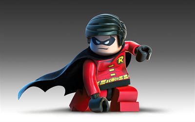 Robin, 4k, superheroes, LEGO, 3D art, creative, Robin Lego, Robin 4K