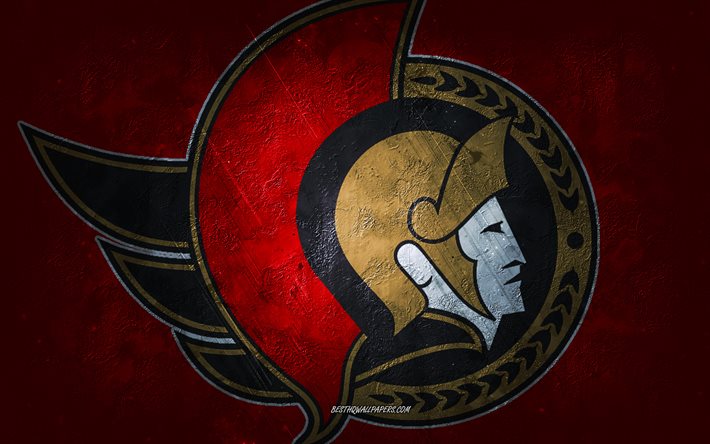 Ottawa Senators, Canadian hockey team, red stone background, Ottawa Senators logo, grunge art, NHL, hockey, Ottawa, Canada USA, Ottawa Senators emblem