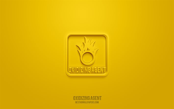 Oxidizing agent 3d icon, yellow background, 3d symbols, Oxidizing agent, Warning icons, 3d icons, Oxidizing agent sign, Warning 3d icons, yellow warning signs