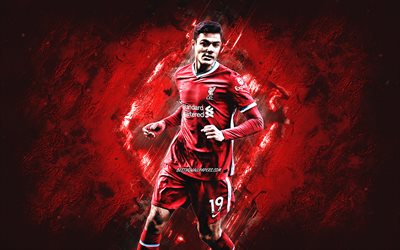 Ozan Kabak, turkish footballer, Liverpool FC, red stone background, Premier League, England, football