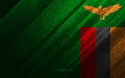 Bandiera dello Zambia, astrazione multicolore, bandiera del mosaico dello Zambia, Zambia, arte del mosaico, bandiera dello Zambia