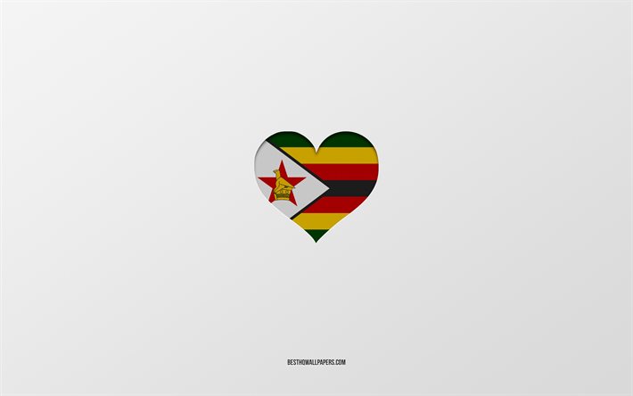J&#39;aime le Zimbabwe, les pays d&#39;Afrique, le Zimbabwe, le fond gris, le coeur du drapeau du Zimbabwe, le pays pr&#233;f&#233;r&#233;, l&#39;amour le Zimbabwe