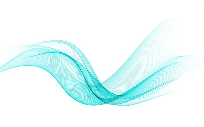 vague abstraite turquoise, 4k, vague turquoise sur fond blanc, fond de vagues turquoise, abstraction turquoise, fond de vagues, fum&#233;e de vague turquoise