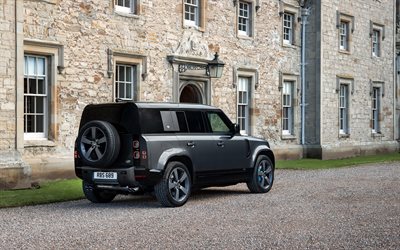 2022, Land Rover Defender, vista posteriore, esterno, nuovo Defender grigio, SUV, nuovo Defender, Land Rover