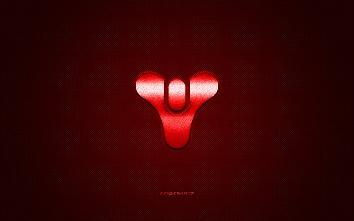Destiny, gioco popolare, logo rosso Destiny, sfondo rosso in fibra di carbonio, logo Destiny, emblema Destiny