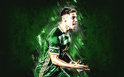 Felipe Mora, Portland Timbers, Chilean footballer, MLS, green stone background, soccer, USA