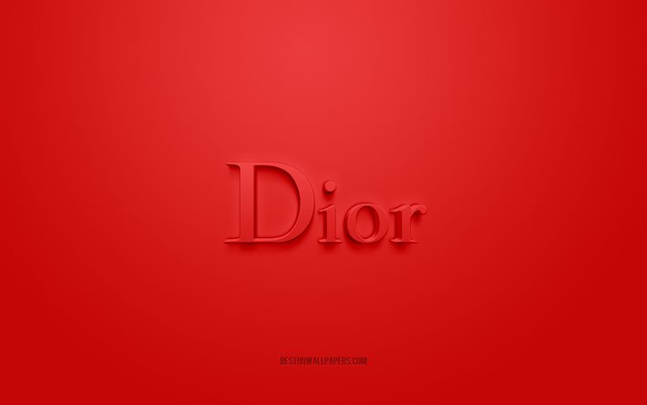 Dior logosu, kırmızı arka plan, Dior 3d logosu, 3d sanat, Dior, markalar logosu, kırmızı 3d Dior logosu