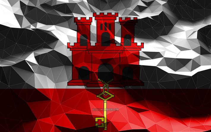 4k, Gibraltar flag, low poly art, European countries, national symbols, Flag of Gibraltar, 3D flags, Gibraltar, Europe, Gibraltar 3D flag
