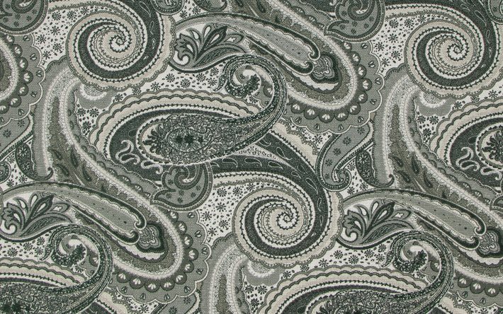paisley gray texture, paisley textile texture, paisley background, paisley ornaments, paisley texture, gray paisley background