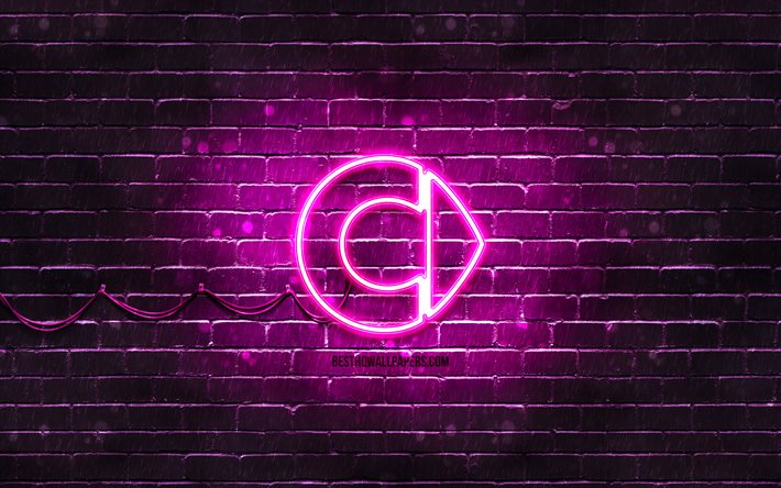 Logo viola intelligente, 4k, muro di mattoni viola, logo intelligente, marchi di automobili, logo neon intelligente, Smart