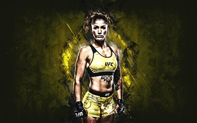 Pannie Kianzad, UFC, MMA, Swedish fighter, portrait, yellow stone background, Ultimate Fighting Championship
