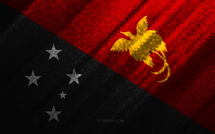 Papua Yeni Gine Bayrağı, &#231;ok renkli soyutlama, Papua Yeni Gine mozaik bayrağı, Papua Yeni Gine, mozaik sanatı, Papua Yeni Gine bayrağı