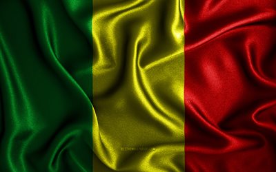 Bandeira do Mali, 4k, bandeiras onduladas de seda, pa&#237;ses africanos, s&#237;mbolos nacionais, bandeiras de tecido, arte 3D, Mali, &#193;frica, Bandeira do Mali 3D