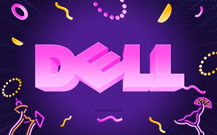 Dell logo, party background, Dell 3d purple logo, Dell 3d emblem, Dell, purple holiday background