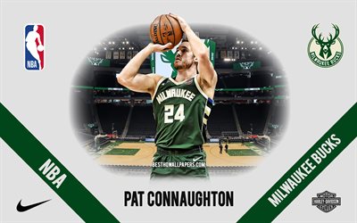Pat Connaughton, Milwaukee Bucks, American Basketball Player, NBA, portrait, USA, basketball, Fiserv Forum, Milwaukee Bucks logo
